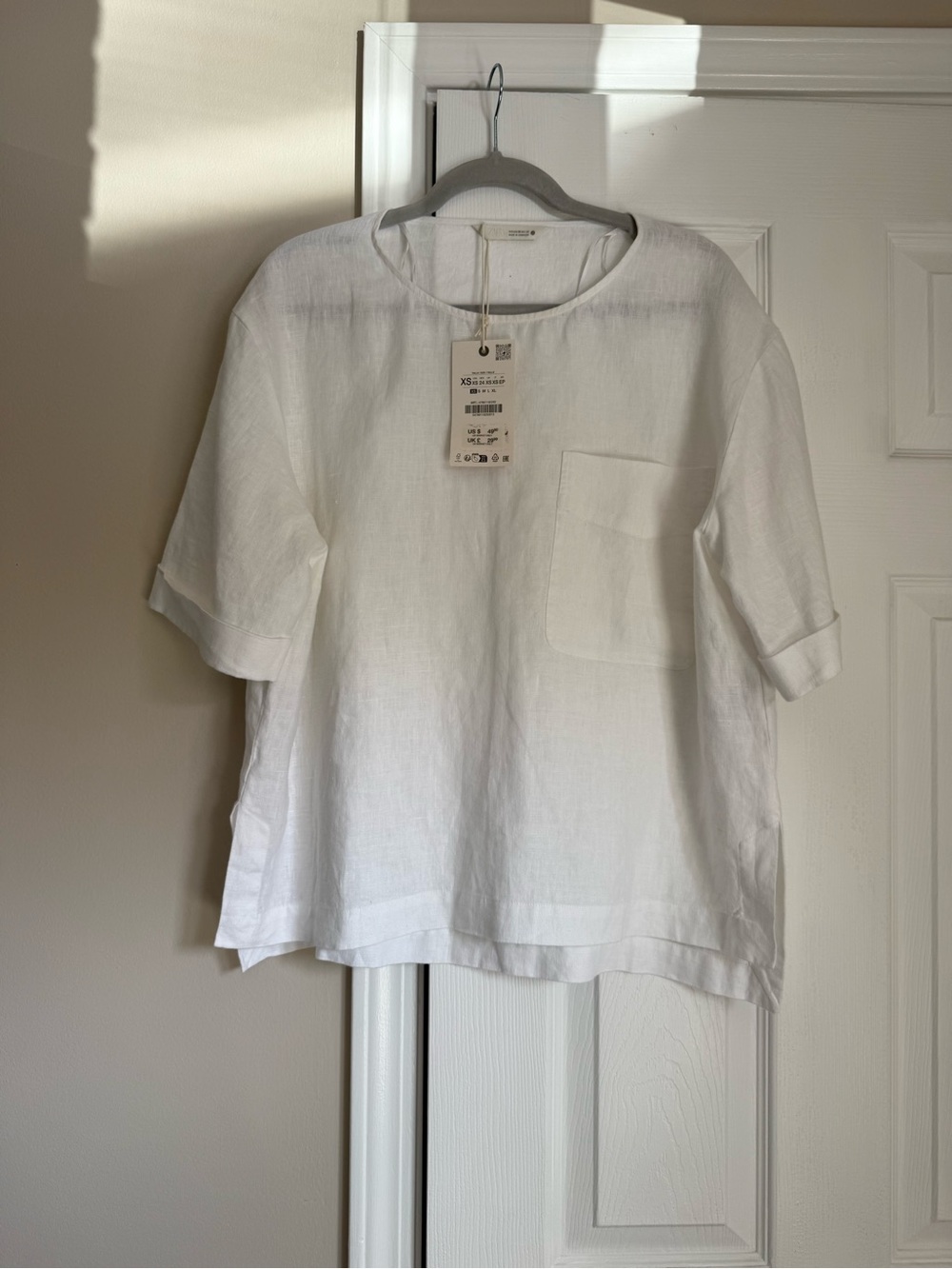 Zara Linen Pocket Top in White XS